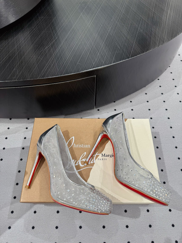CL x Margiela 25 Diamond Pumps Sliver Fabric Lace Swarovski 296039