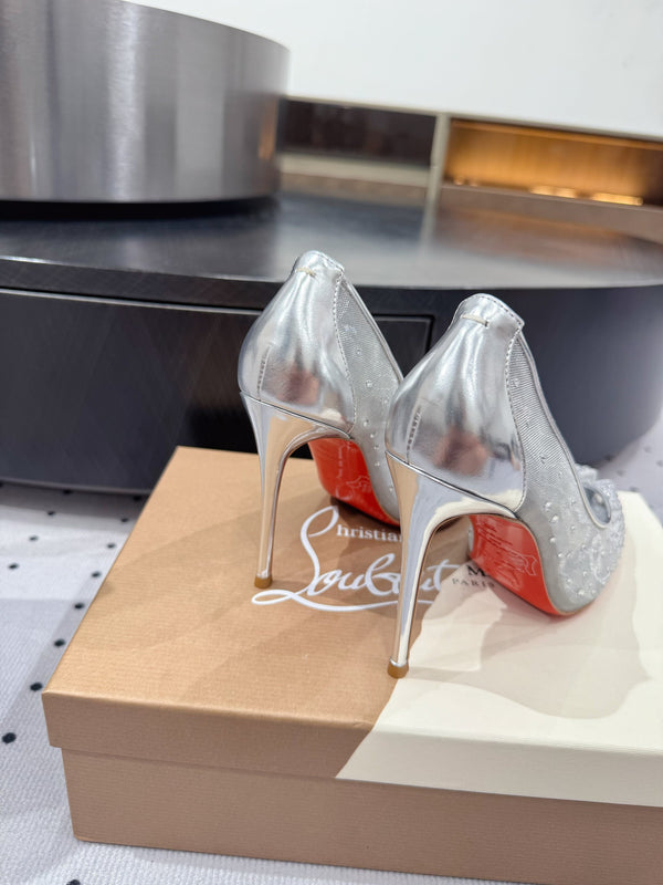 CL x Margiela 25 Diamond Pumps Sliver Fabric Lace Swarovski 296039