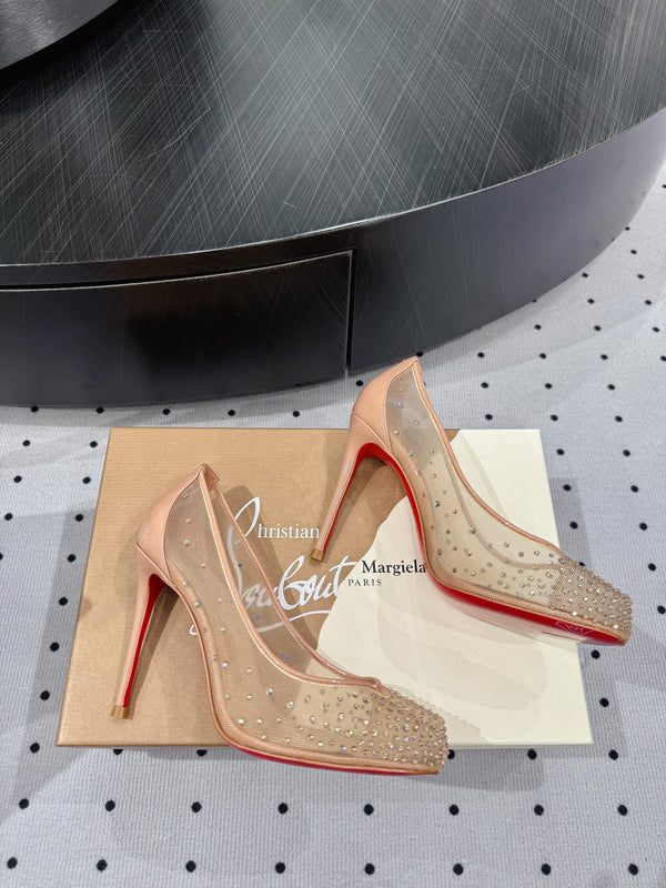 CL x Margiela 25 Diamond Pumps Beige Fabric Lace Swarovski 296040
