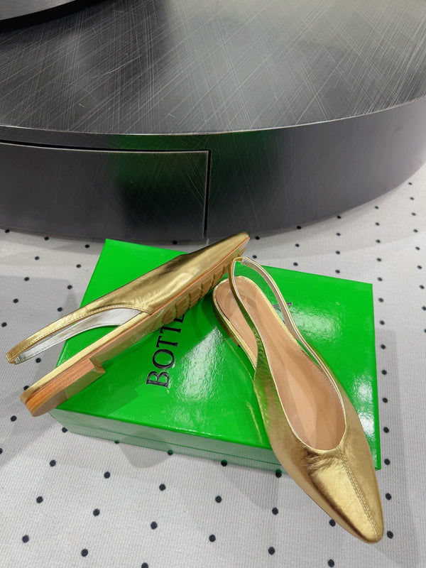 BV 26s Slingback Flats Gold Calfskin