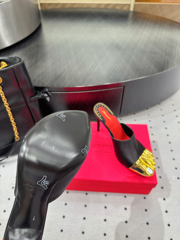 CL 25 Elsa Schiapar Mules Black Gold Silk 321607