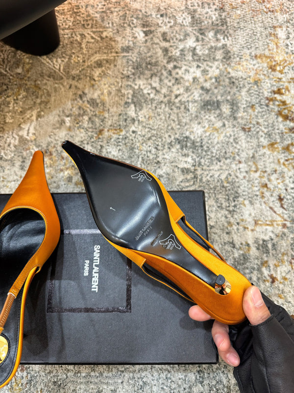 YSL Anne-Marie Slingback 8cm Orange Satin 637213