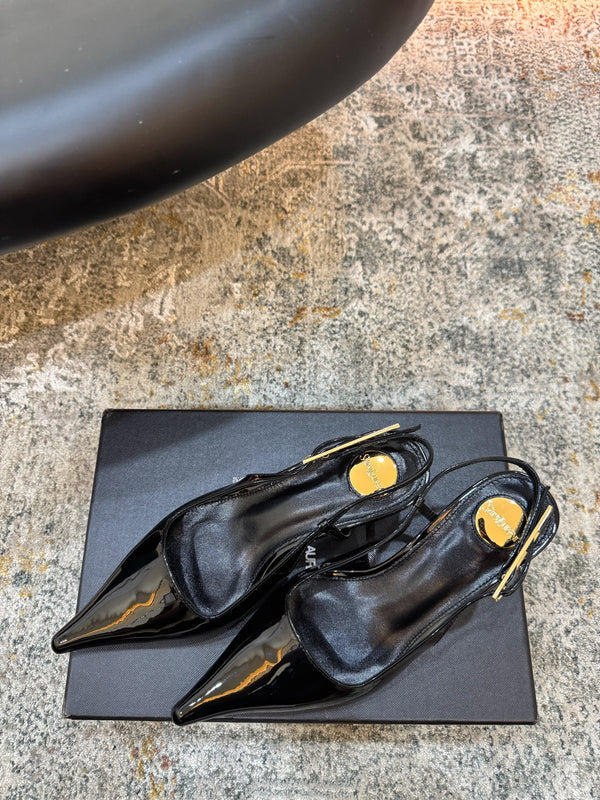 YSL Anne-Marie Slingback 8cm Black Patent Leather 637221