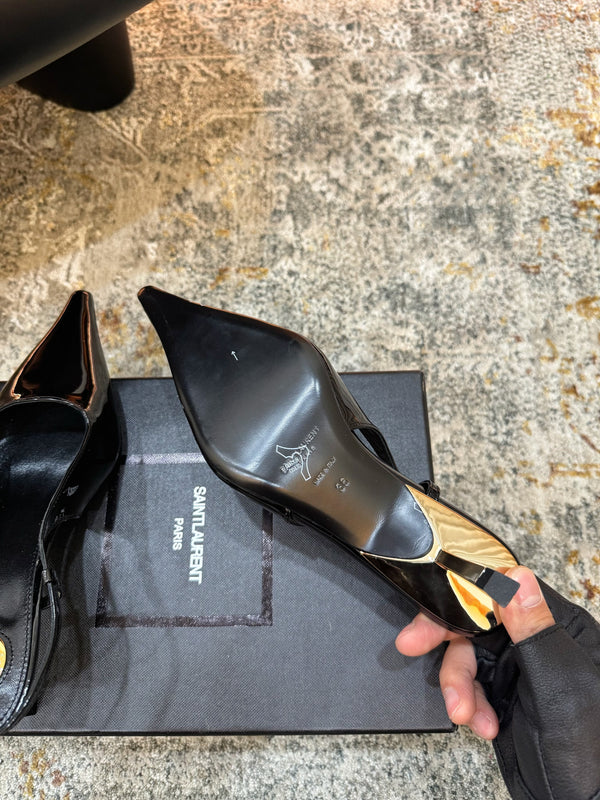 YSL Anne-Marie Slingback 8cm Black Patent Leather 637221