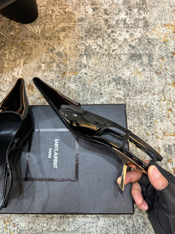 YSL Anne-Marie Slingback 8cm Black Patent Leather 637221