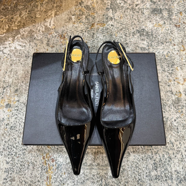 YSL Anne-Marie Slingback 8cm Black Patent Leather 637221