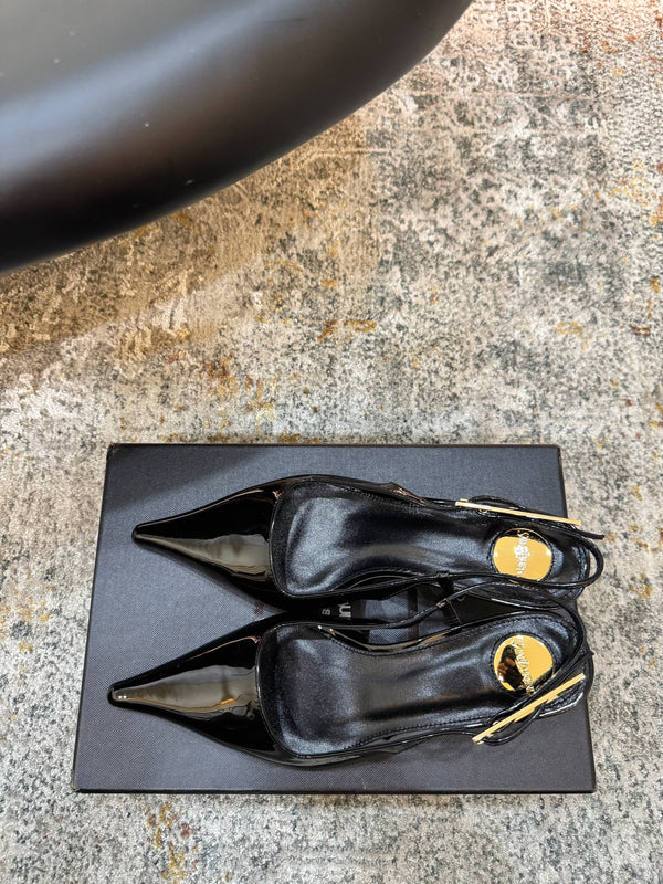 YSL Anne-Marie Slingback 8cm Black Patent Leather 637221