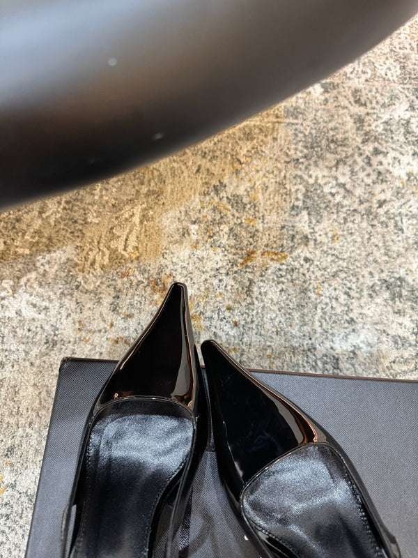 YSL Anne-Marie Slingback 8cm Black Patent Leather 637221