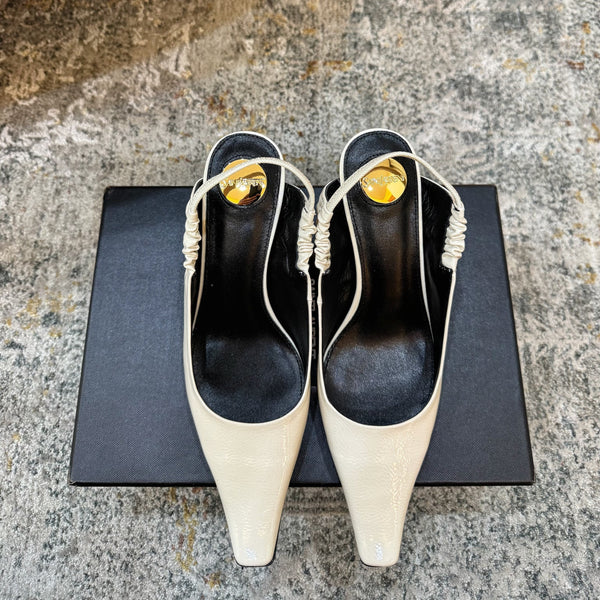 YSL Escarpins Anne-Marie 8cm Cuir d'Agneau Brillant Crème 637225