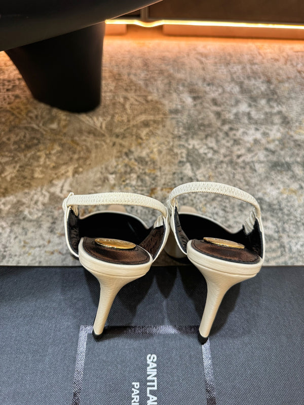 YSL Escarpins Anne-Marie 8cm Cuir d'Agneau Brillant Crème 637225