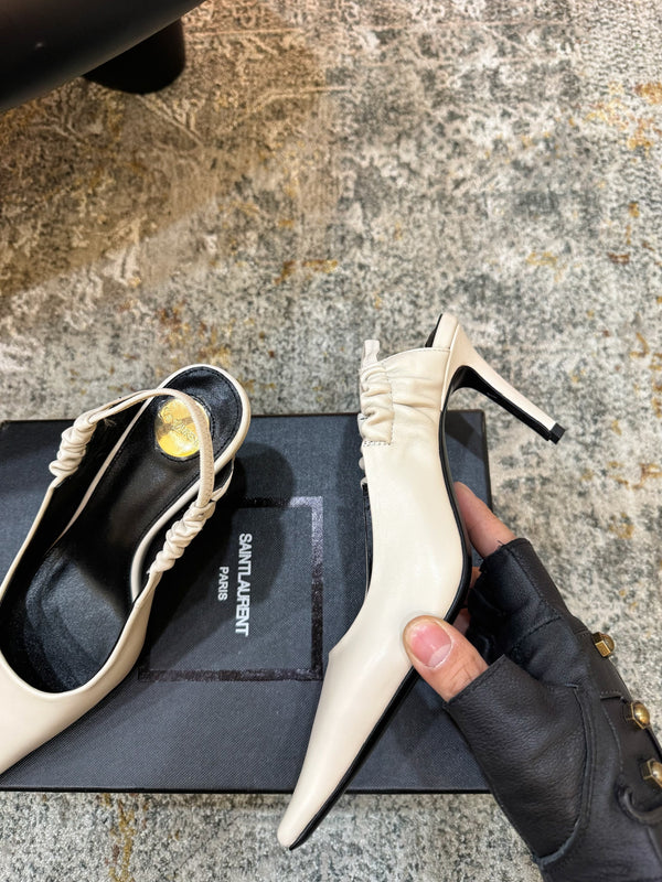 YSL Escarpins Anne-Marie 8cm Cuir d'Agneau Brillant Crème 637225