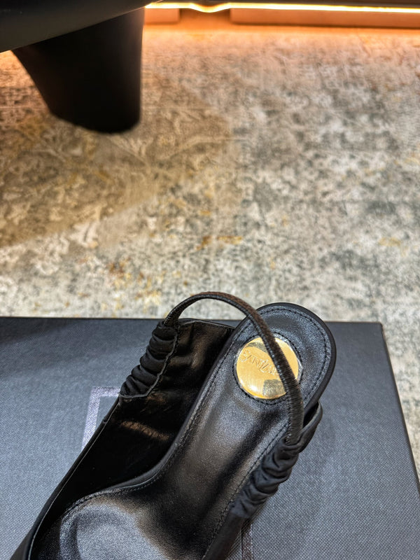 YSL Anne-Marie Slingback 8cm Black Sheepskin Silk 637229