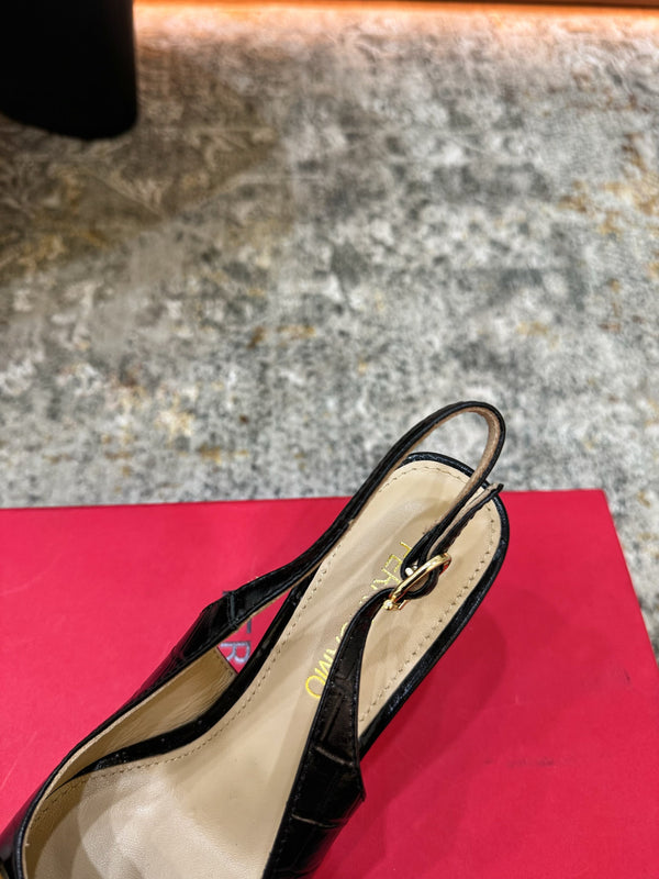 Ferragamo Maxi Gancini Slingback 7.5cm Black Embossed Sheepskin