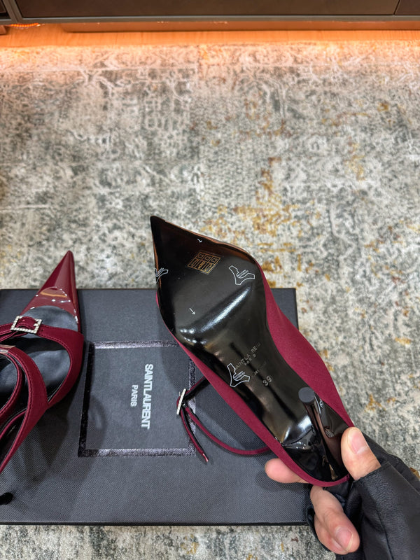YSL 26FW Sandal 10.5cm Burgundy Silk 803982