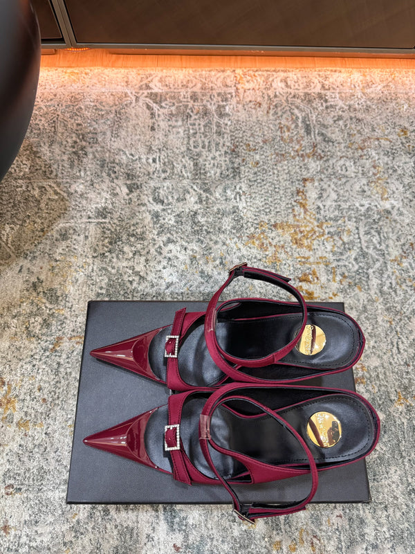 YSL 26FW Sandal 10.5cm Burgundy Silk 803982