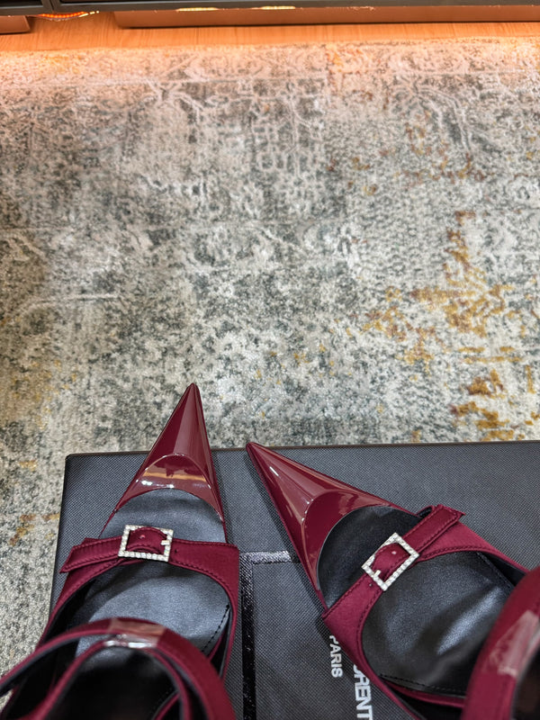 YSL 26FW Sandal 10.5cm Burgundy Silk 803982