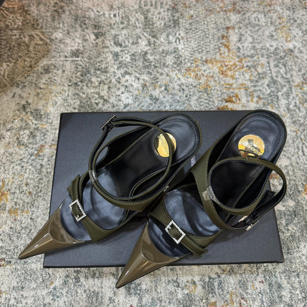 YSL 26FW Sandal 10.5cm Olive Silk 803983