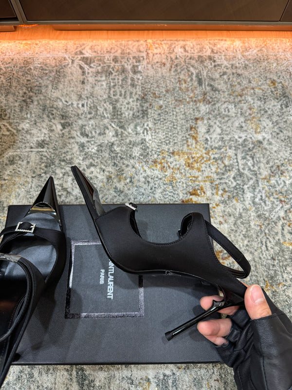 YSL 26FW Sandal 10.5cm Black Silk 803984