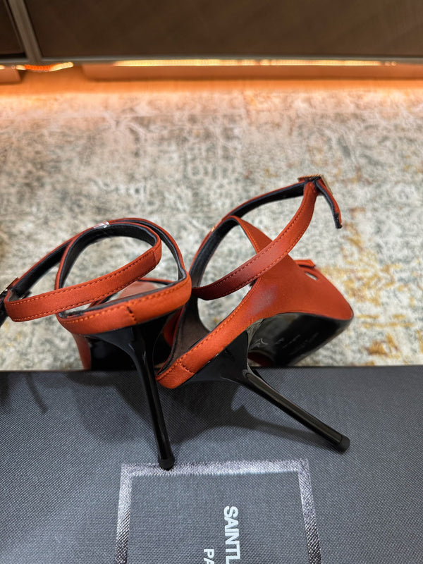 YSL 26FW Sandal 10.5cm Rust Red Silk 803986