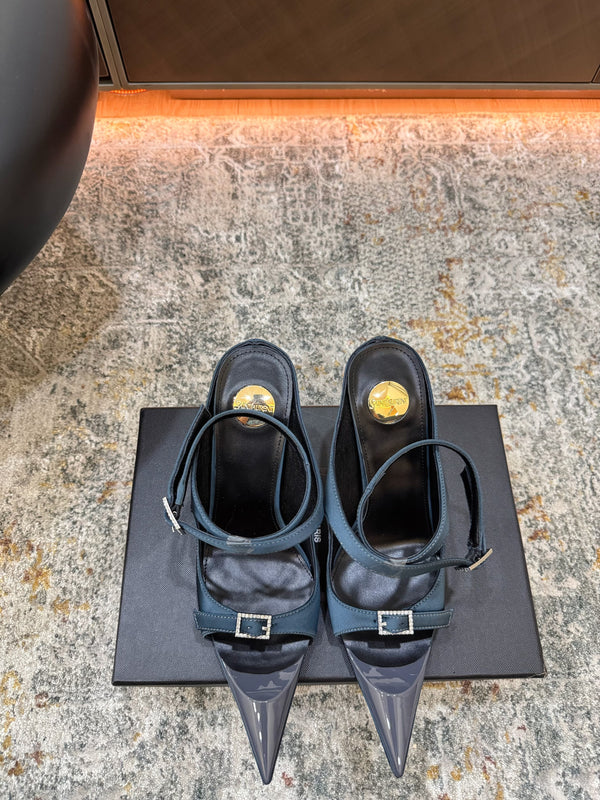 YSL 26FW Sandal 10.5cm Dark Teal Blue Silk 803987