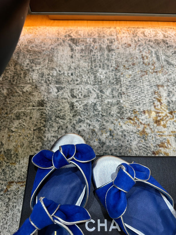 CC Double Bow Sandal 2cm Blue Sheepskin 804021