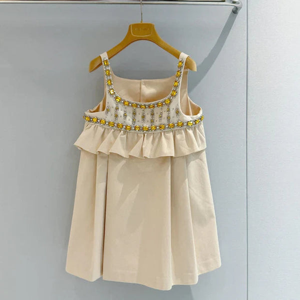 Miu 2026 Diamond-Embellished Dress Beige Cotton 444928