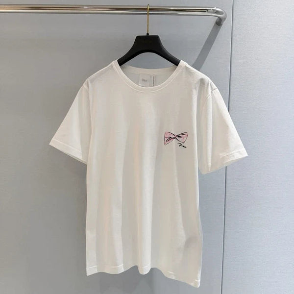 CD 2026 Pink Bow T-shirt White Cotton 724425