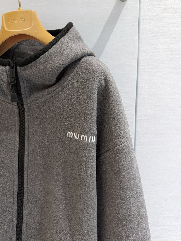 Miu 26s Stand-Collar Coat Grey Polyester 418737