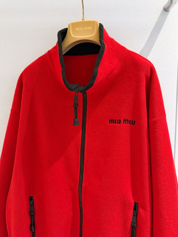Miu 26s Stand-Collar Coat Red Polyester 418749