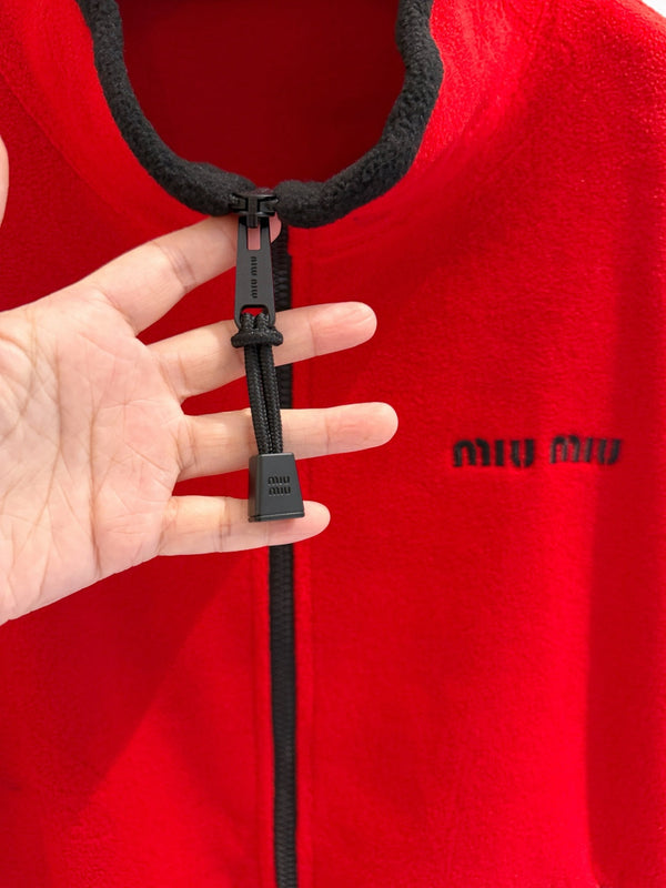 Miu 26s Stand-Collar Coat Red Polyester 418749