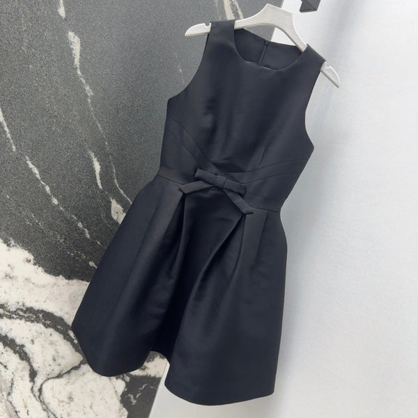 CD 25 Bow Sleeveless Mini Dress Black Satin