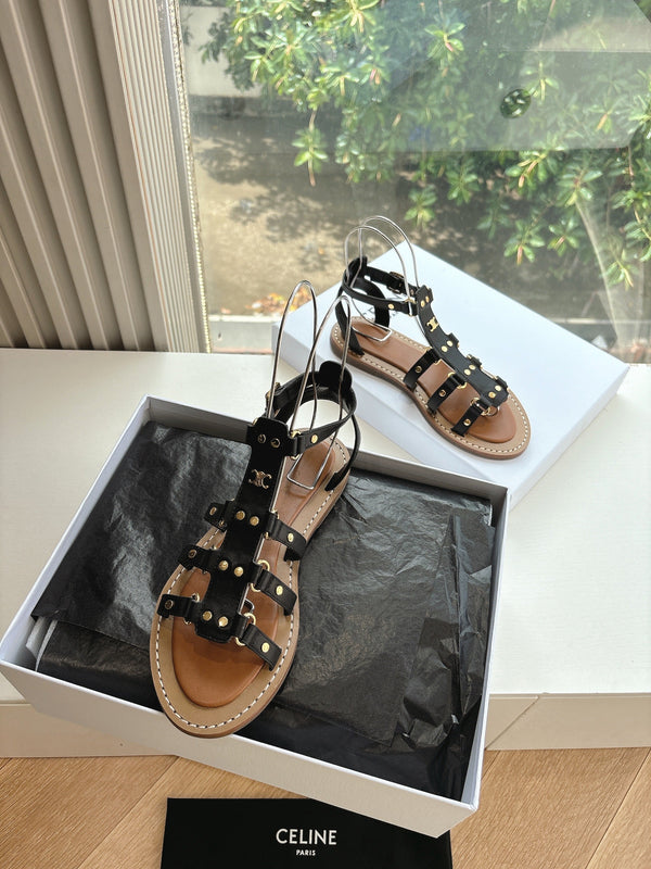 CL Lympia Gladiator Sandal In Black Tan Calfskin 319897