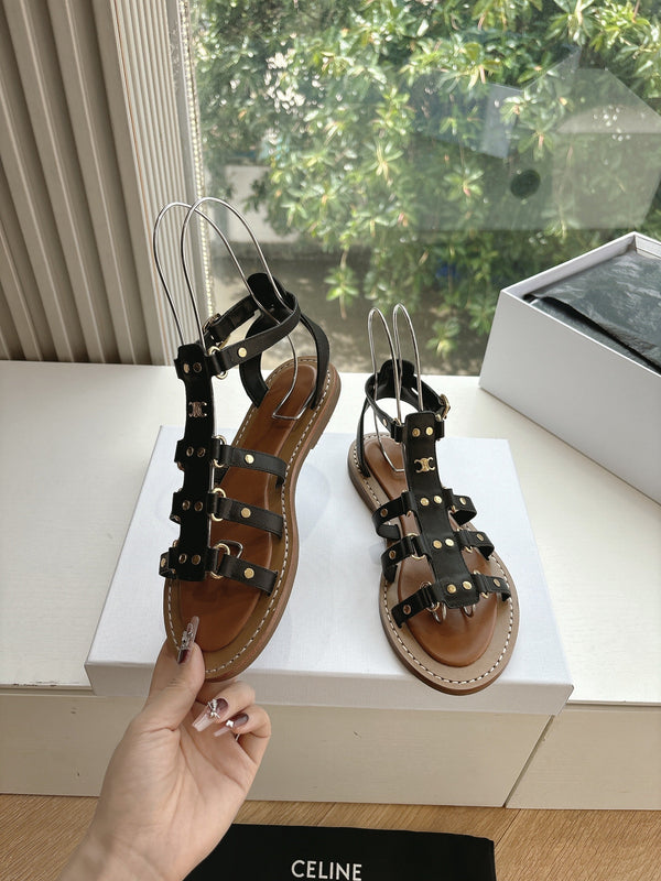 CL Lympia Gladiator Sandal In Black Tan Calfskin 319897