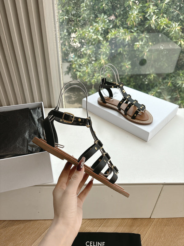 CL Lympia Gladiator Sandal In Black Tan Calfskin 319897