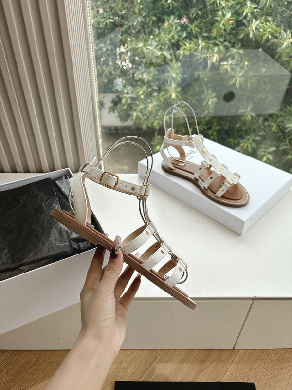 CL Lympia Gladiator Sandal In White Tan Calfskin 319898