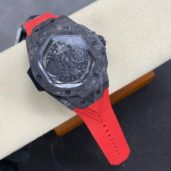 Hublot Big Bang Sang Bleu II Black Magic 45mm Watch Red Rubber Strap