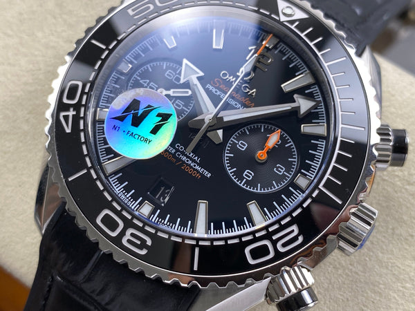Omega Seamaster 46mm Black Dial Sliver Case Black Crocodile Leather