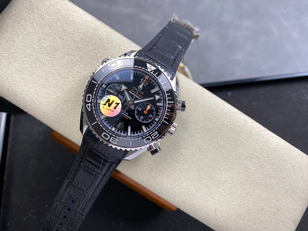 Omega Seamaster 46mm Black Dial Sliver Case Black Crocodile Leather