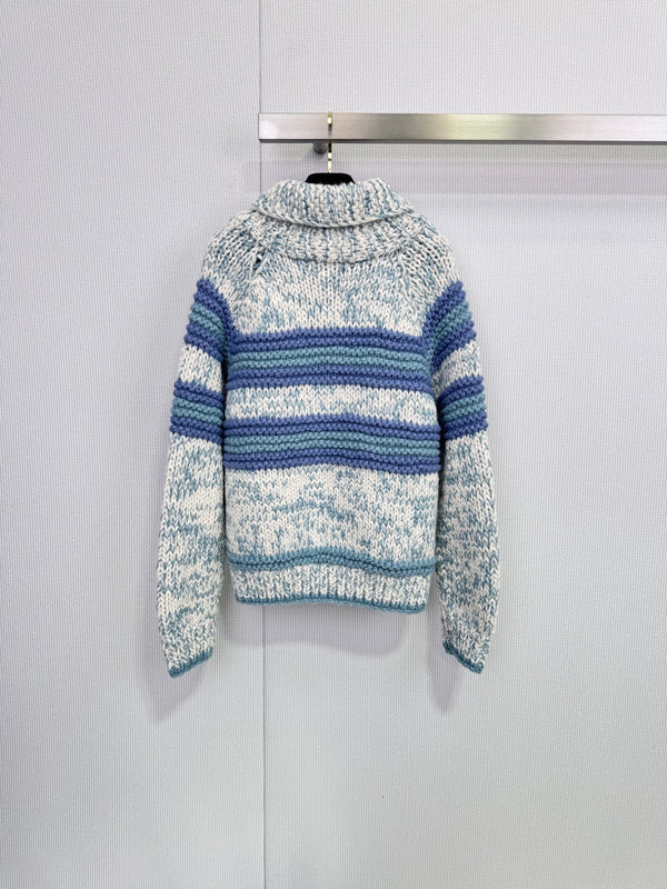 Chanel 2025 Gilet en maille rayée Bleu mélangé Cachemire 325537