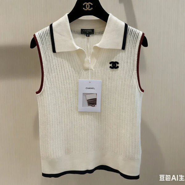 CC 2026 Cream Sleeveless Knit Polo Vest Acrylic 230239