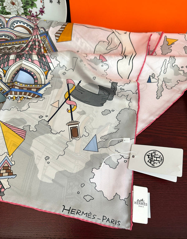 HM Hippopolis Scarf 90x90 Pink White Silk 333445