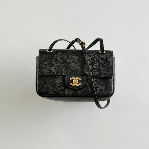 CC 26s Flap Bag Mini 20cm Black Cowhide