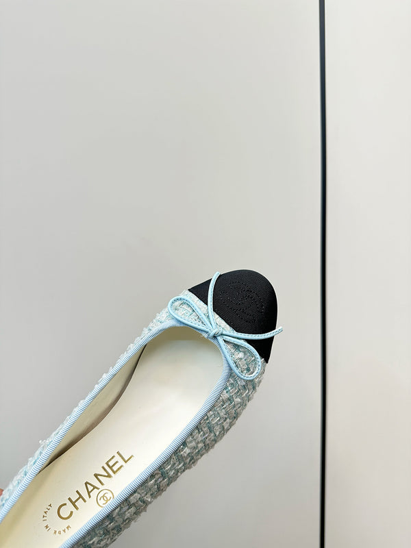 Chanel 25 Ballet Flat Blue Black Tweed Frabic 469256