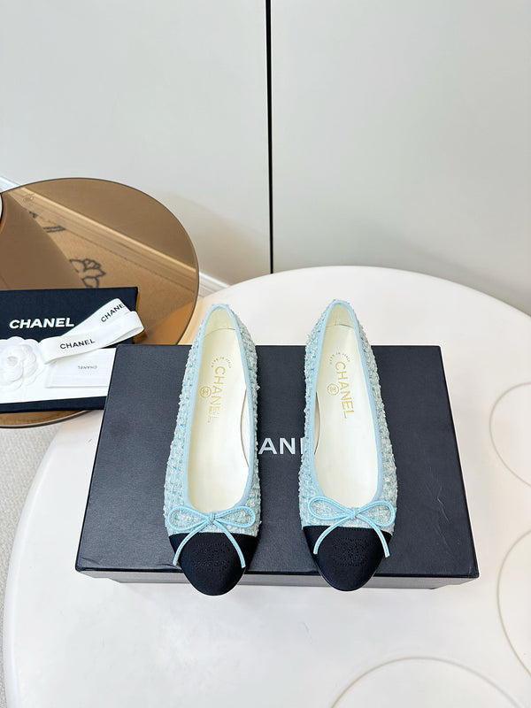 Chanel 25 Ballet Flat Blue Black Tweed Frabic 469256