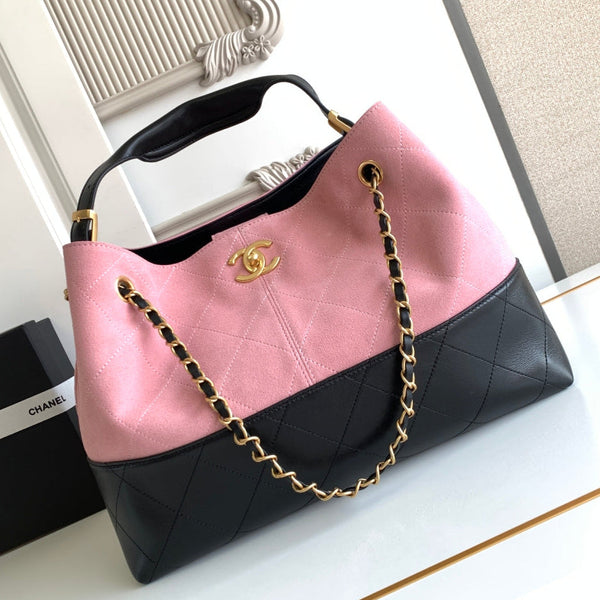 Chanel 2026 Shopping Bag 36cm Pink Black Suede Calfskin 348234