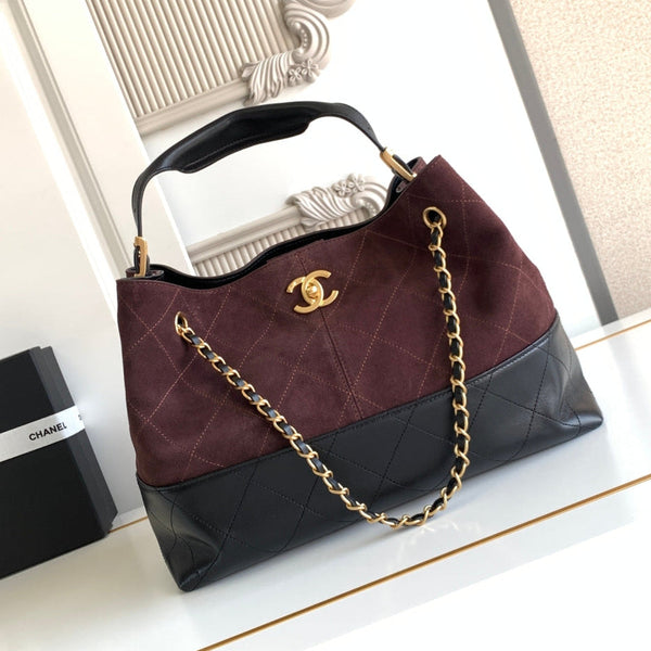 Chanel 2026 Shopping Bag 36cm Burgundy Black Suede Calfskin 348236