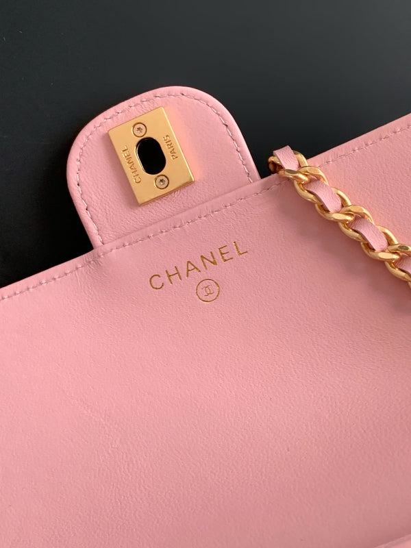 CC Handle Bag 19cm Double C Pink Lambskin Gold Hardware