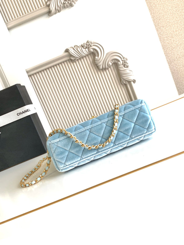 Sac shopping Kelly CC 24A Nano 19cm en velours bleu clair