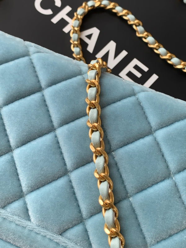 Sac shopping Kelly CC 24A Nano 19cm en velours bleu clair