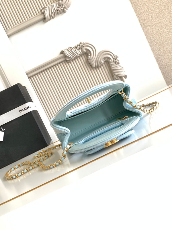 Sac shopping Kelly CC 24A Nano 19cm en velours bleu clair